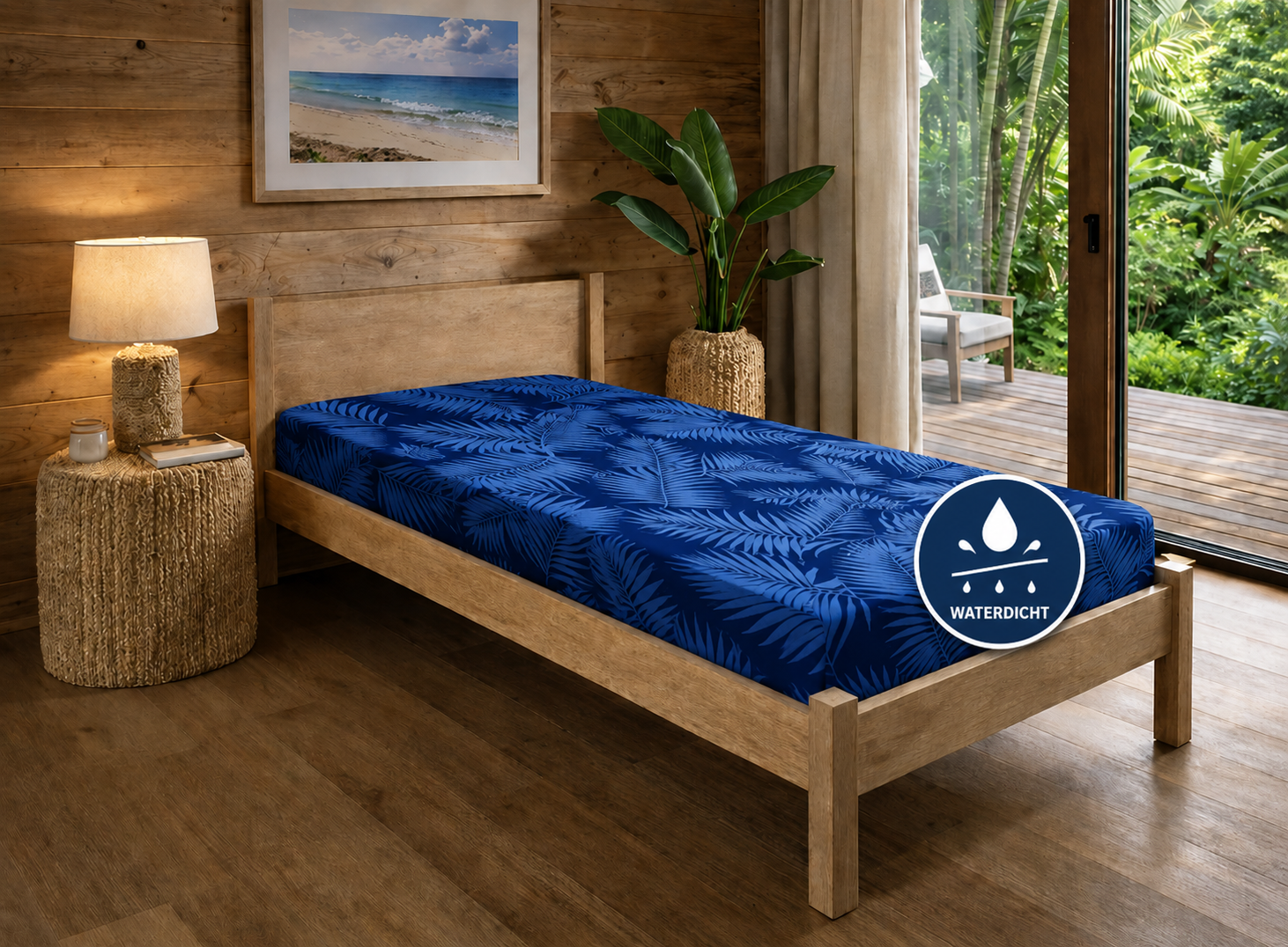 HOESLAKEN 90x200x25 GLAD BLAUW MIMICRY 100% WATERDICHT